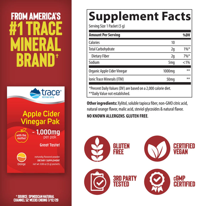 Trace Minerals Apple Cider Vinegar Pak, Orange - 30 packets | High-Quality Sports Supplements | MySupplementShop.co.uk