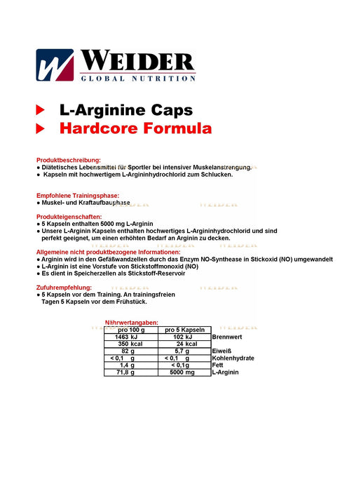 Weider L-Arginine Caps - 100 caps | High-Quality Nitric Oxide Boosters | MySupplementShop.co.uk