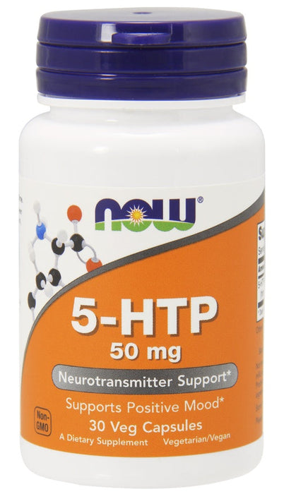 NOW Foods 5-HTP, 50mg - 30 vcaps - Health and Wellbeing at MySupplementShop by NOW Foods