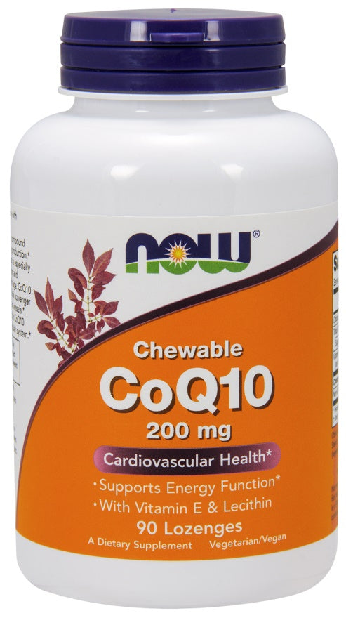 NOW Foods CoQ10 with Lecithin & Vitamin E, 200mg (Chewable) - 90 lozenges | High-Quality Health and Wellbeing | MySupplementShop.co.uk