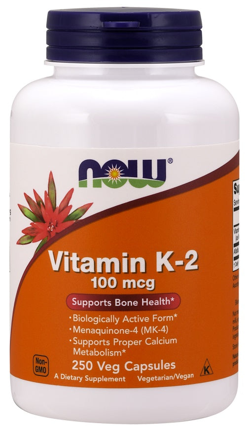 NOW Foods Vitamin K-2, 100mcg - 250 vcaps | High-Quality Sports Supplements | MySupplementShop.co.uk