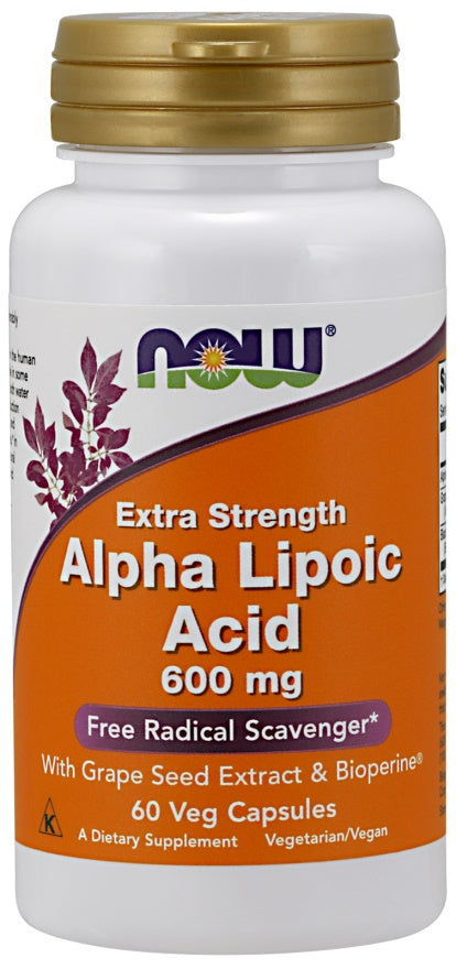 NOW Foods Alpha Lipoic Acid with Grape Seed Extract & Bioperine, 600mg - 60 vcaps | High-Quality Health and Wellbeing | MySupplementShop.co.uk