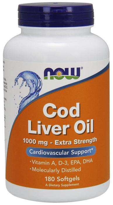 NOW Foods Cod Liver Oil, 1000mg Extra Strength - 180 softgels - Vitamins & Minerals at MySupplementShop by NOW Foods