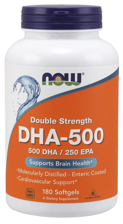 NOW Foods DHA-500, 500 DHA / 250 EPA - 180 softgels | High-Quality Omega-3 | MySupplementShop.co.uk