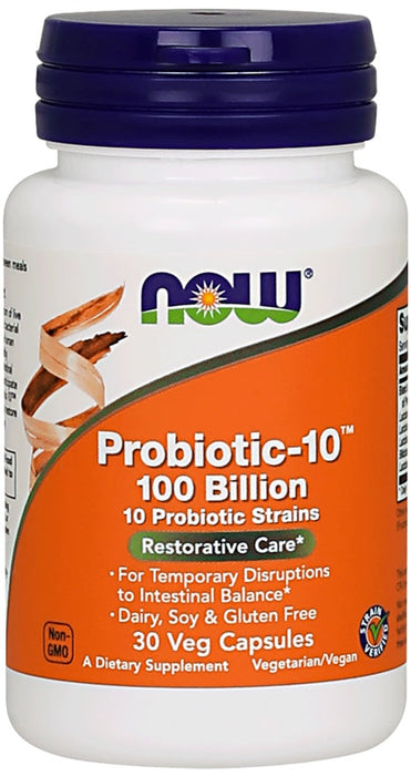 NOW Foods Probiotic-10, 100 Billion - 30 vcaps - Health and Wellbeing at MySupplementShop by NOW Foods