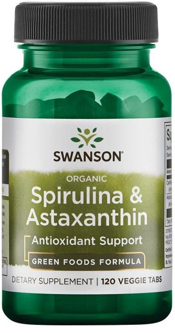 Swanson Spirulina & Astaxanthin, Organic - 120 veggie tabs | High-Quality Health and Wellbeing | MySupplementShop.co.uk