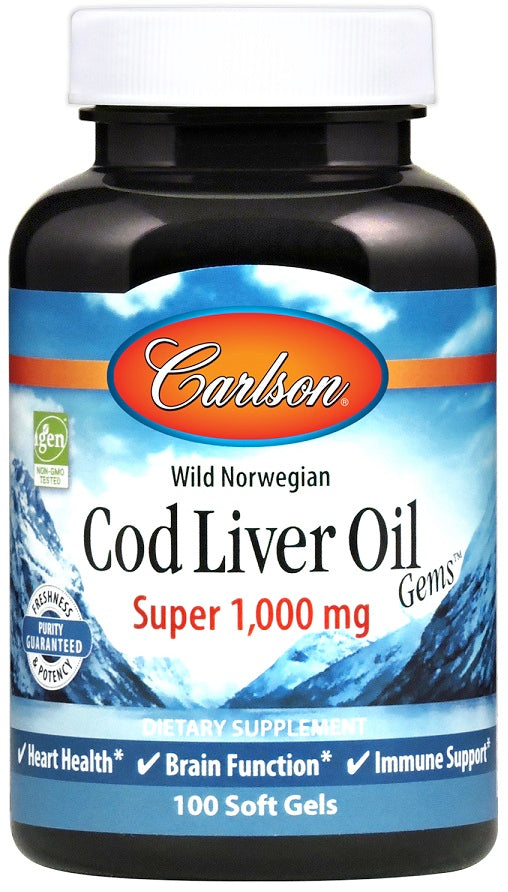 Carlson Labs Wild Norwegian Cod Liver Oil Gems, 1000mg - 100 softgels | High-Quality Omegas, EFAs, CLA, Oils | MySupplementShop.co.uk