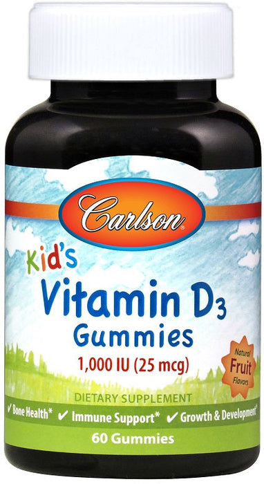 Carlson Labs Kid's Vitamin D3 Gummies, 1000 IU Natural Fruit - 60 gummies - Health and Wellbeing at MySupplementShop by Carlson Labs