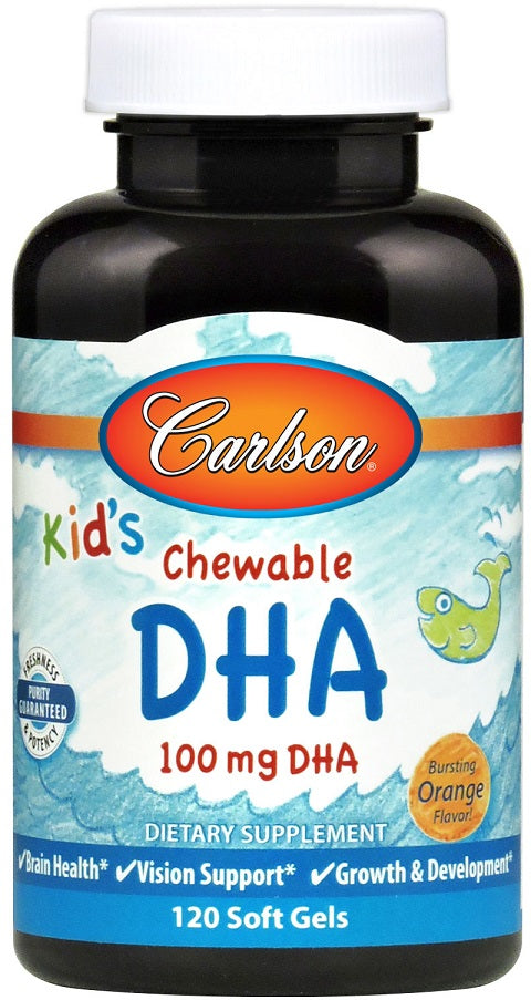 Carlson Labs Kid's Chewable DHA, 100mg Orange - 120 softgels | High-Quality Health and Wellbeing | MySupplementShop.co.uk