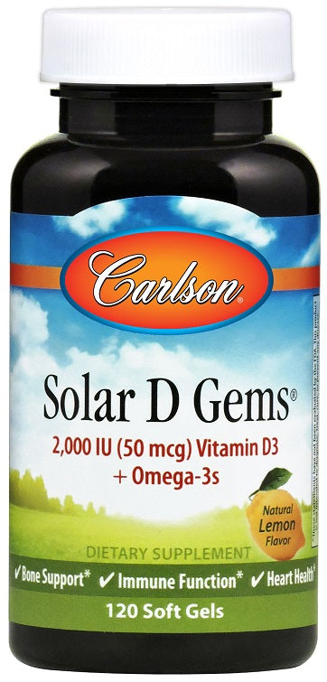Carlson Labs Solar D Gems, 2000 IU Natural Lemon - 120 softgels | High-Quality Vitamins & Minerals | MySupplementShop.co.uk