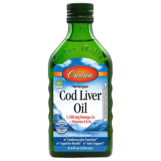 Carlson Labs Norwegian Cod Liver Oil, 1100mg Unflavored - 250 ml. | High-Quality Omegas, EFAs, CLA, Oils | MySupplementShop.co.uk