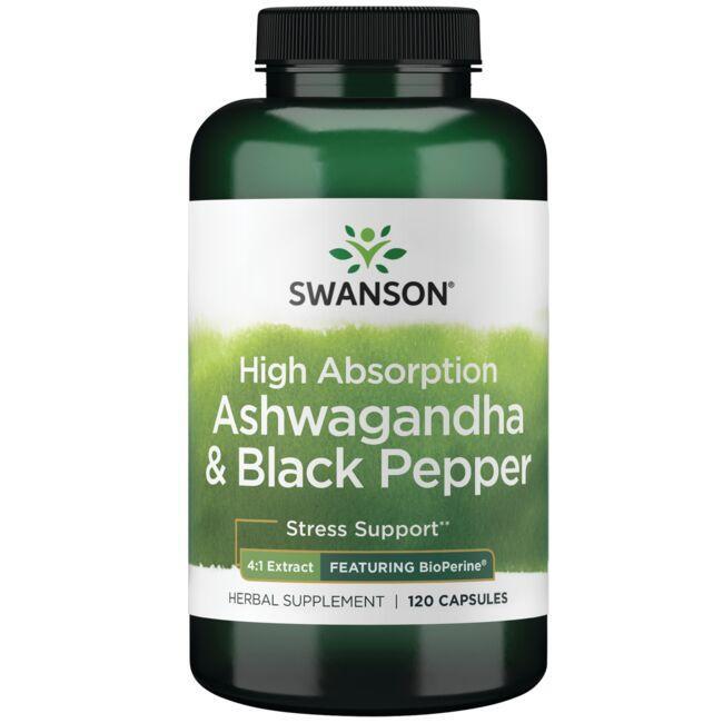 Swanson High Absorption Ashwagandha & Black Pepper - 120 caps - Health and Wellbeing at MySupplementShop by Swanson