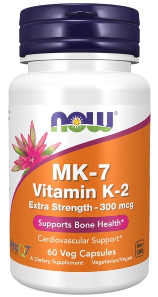 NOW Foods MK-7 Vitamin K-2, 300mcg Extra Strength - 60 vcaps | High-Quality Health and Wellbeing | MySupplementShop.co.uk