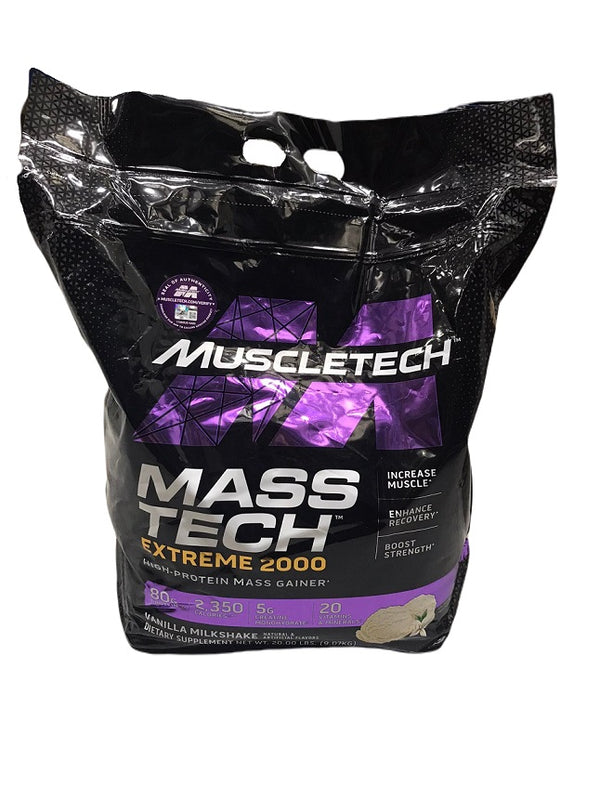 MuscleTech Mass-Tech Extreme 2000, Vanilla Milkshake - 9kg | High-Quality Weight Gainers & Carbs | MySupplementShop.co.uk