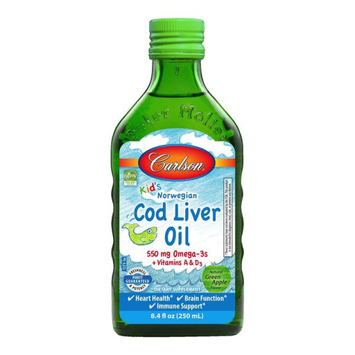 Carlson Labs Kid's Cod Liver Oil, 550mg Natural Green Apple - 250 ml. | High-Quality Health and Wellbeing | MySupplementShop.co.uk