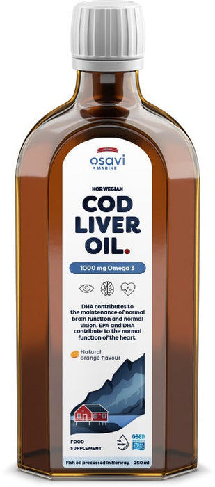 Osavi Norwegian Cod Liver Oil, 1000mg Omega 3 (Orange) - 250 ml. - Omega-3 at MySupplementShop by Osavi