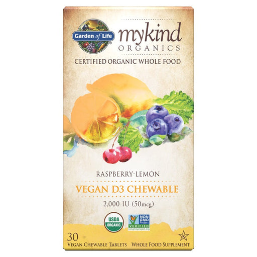 Garden of Life Mykind Organics Vegan D3 Chewable, 2000 IU (Raspberry-Lemon) - 30 vegan chewable tabs | High-Quality Vitamins & Minerals | MySupplementShop.co.uk