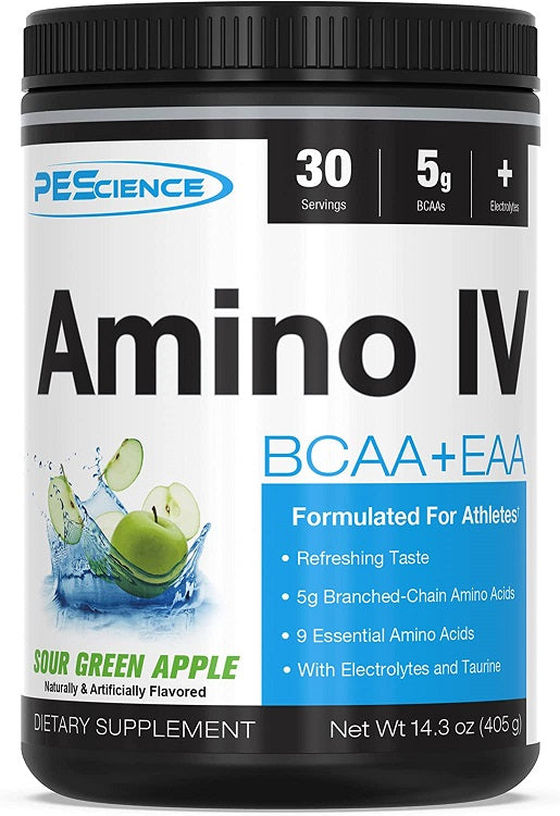 PEScience Amino IV, Sour Green Apple - 405 grams | High-Quality Amino Acids and BCAAs | MySupplementShop.co.uk